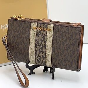 MICHAEL KORS LARGE DOUBLE ZIP WRISTLET WALLET LUGGAGE MULTI COLOR